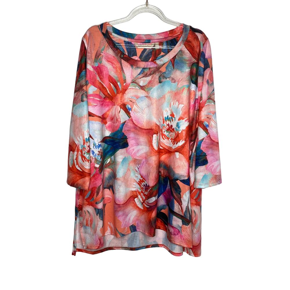 Soft Surroundings Womens Size Large Sahara Floral Sublimation Tunic Top‎ Pink